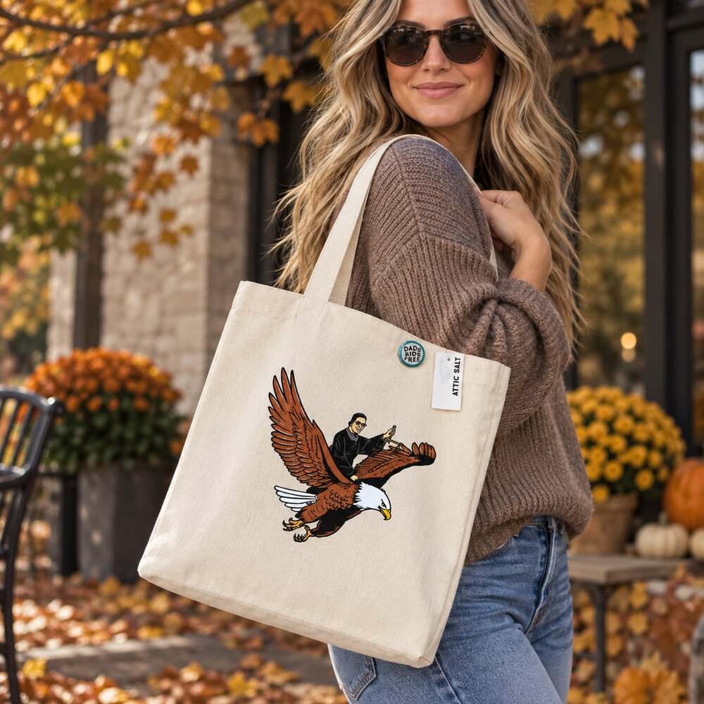NWT Attic Salt Canvas Tote Bag RGB Riding an Eagle